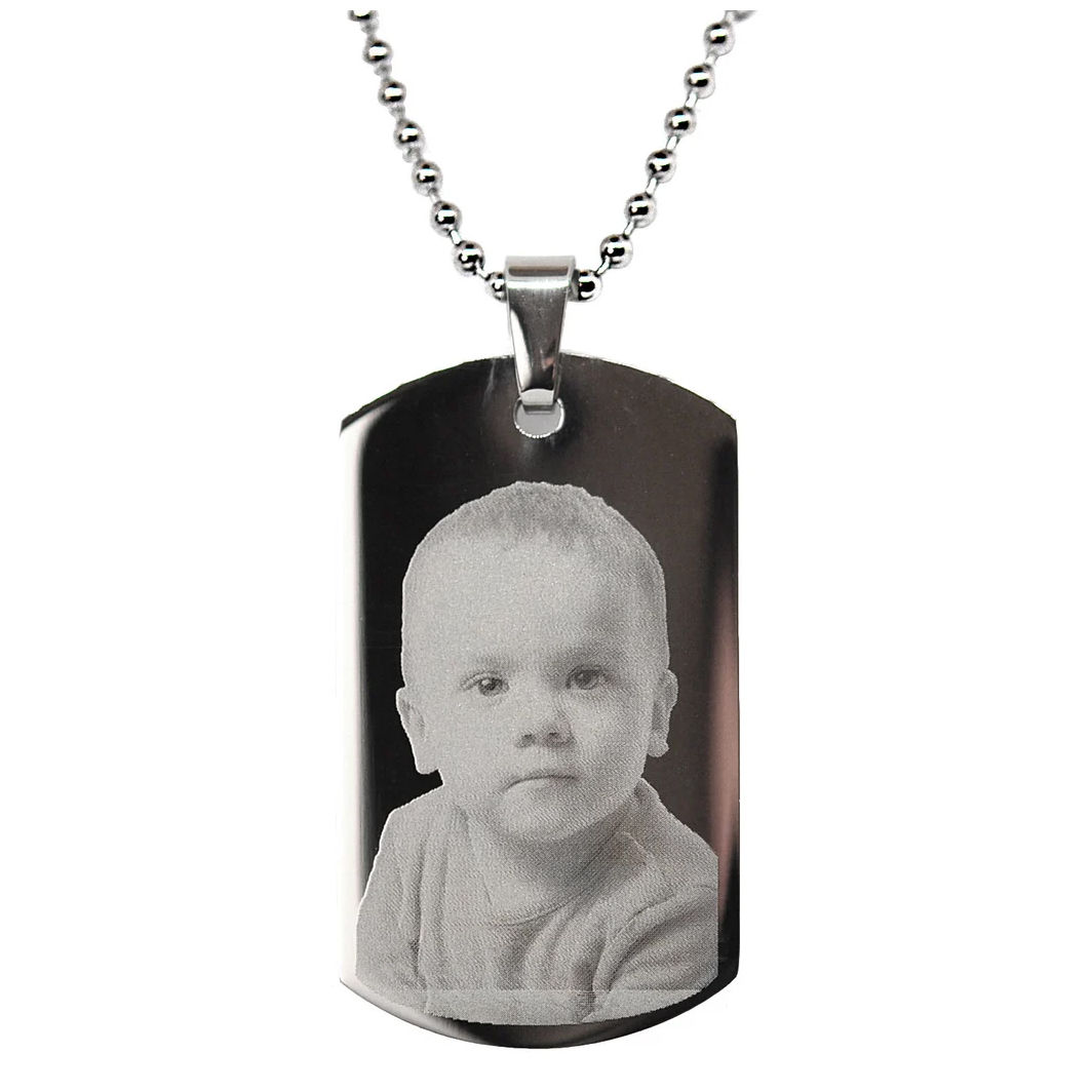 Photo Engraved mens Dog Tag Necklace